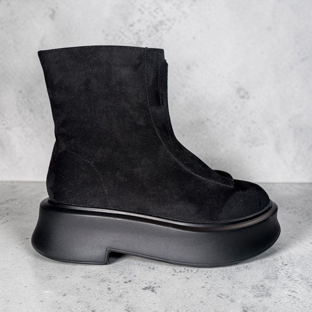 Coutgo Womens Black Faux Suede Front Zip Platform Ankle Boots Size 8.5